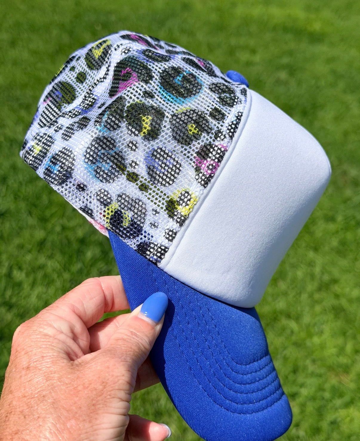 Neon Leopard in Blue Trucker Hat