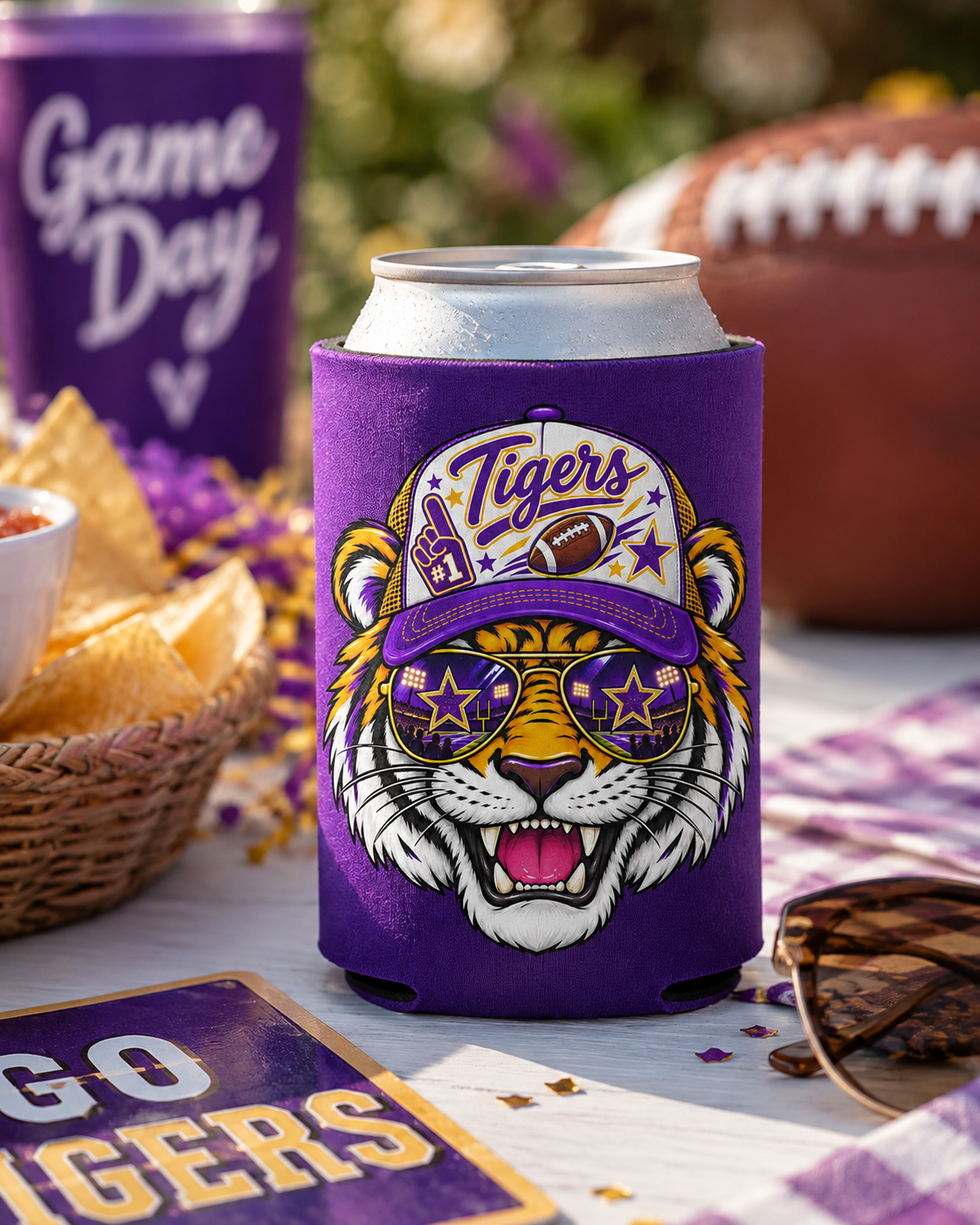 Purple Tigers Game Day Koozie