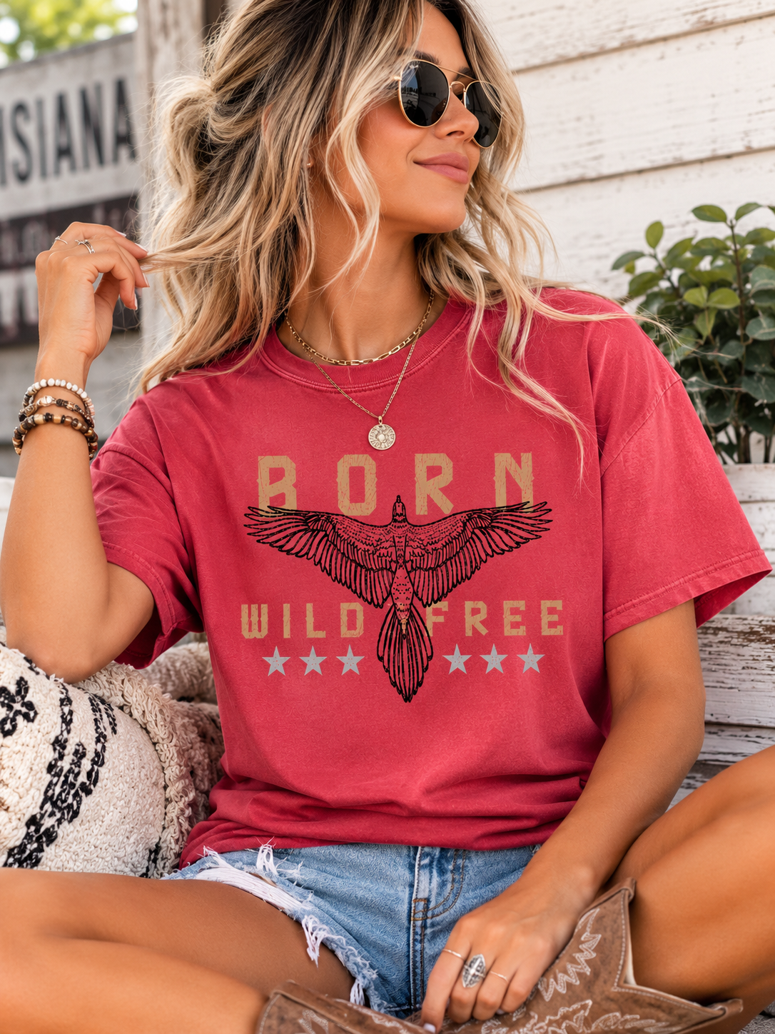 Born Wild Free Vintage Eagle Tee