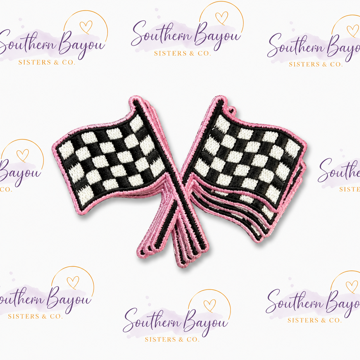 Pink & Checkered Racing Flag Patch
