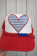 Red White & Blue Sequin Heart Trucker Hat