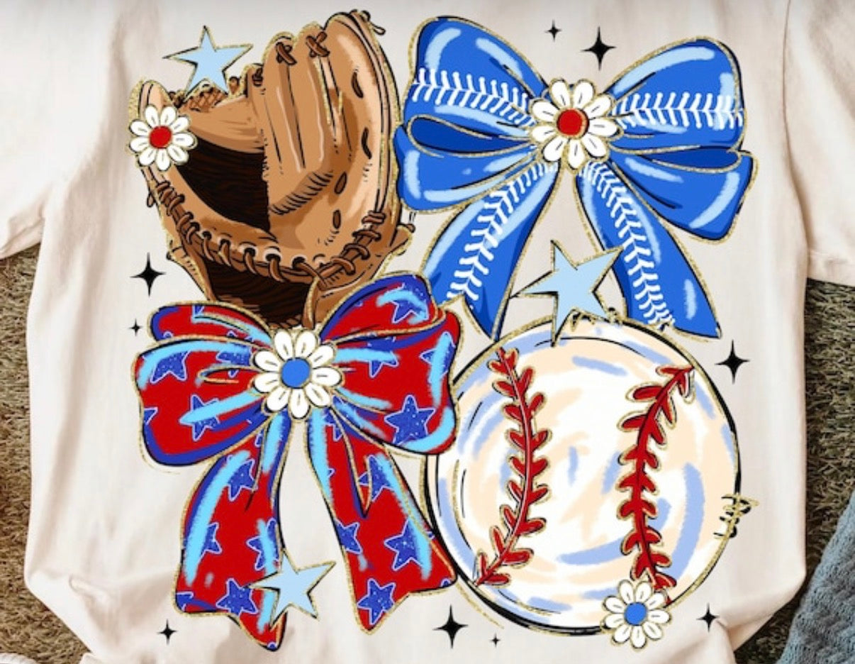 Baseball & Red & Blue Bows