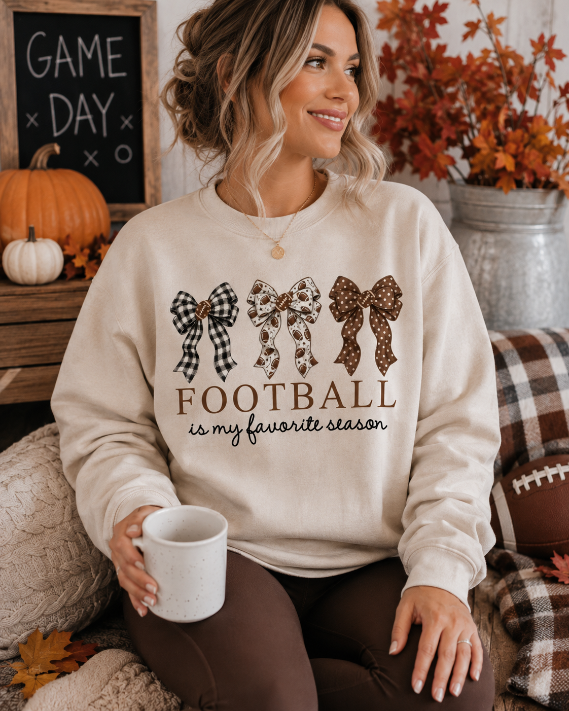 Football Is My Favorite Season Bow Sweatshirt