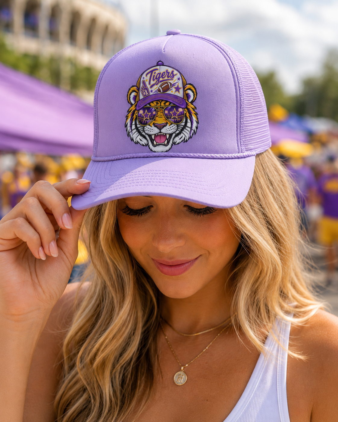 Lavender Tigers Game Day Trucker Hat – Purple & Gold Tiger