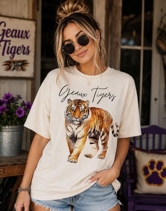 Geaux Tigers Watercolor Tiger Tee