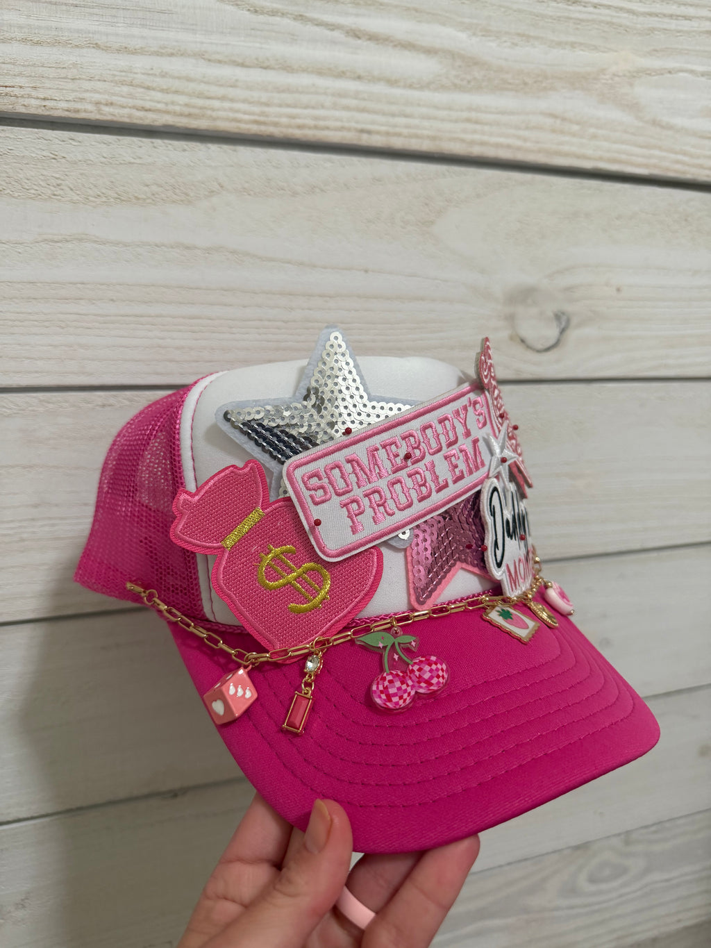 Barbie Pink “Somebody’s Problem” Charm Trucker Hat – Daddy’s Money Edition with chain
