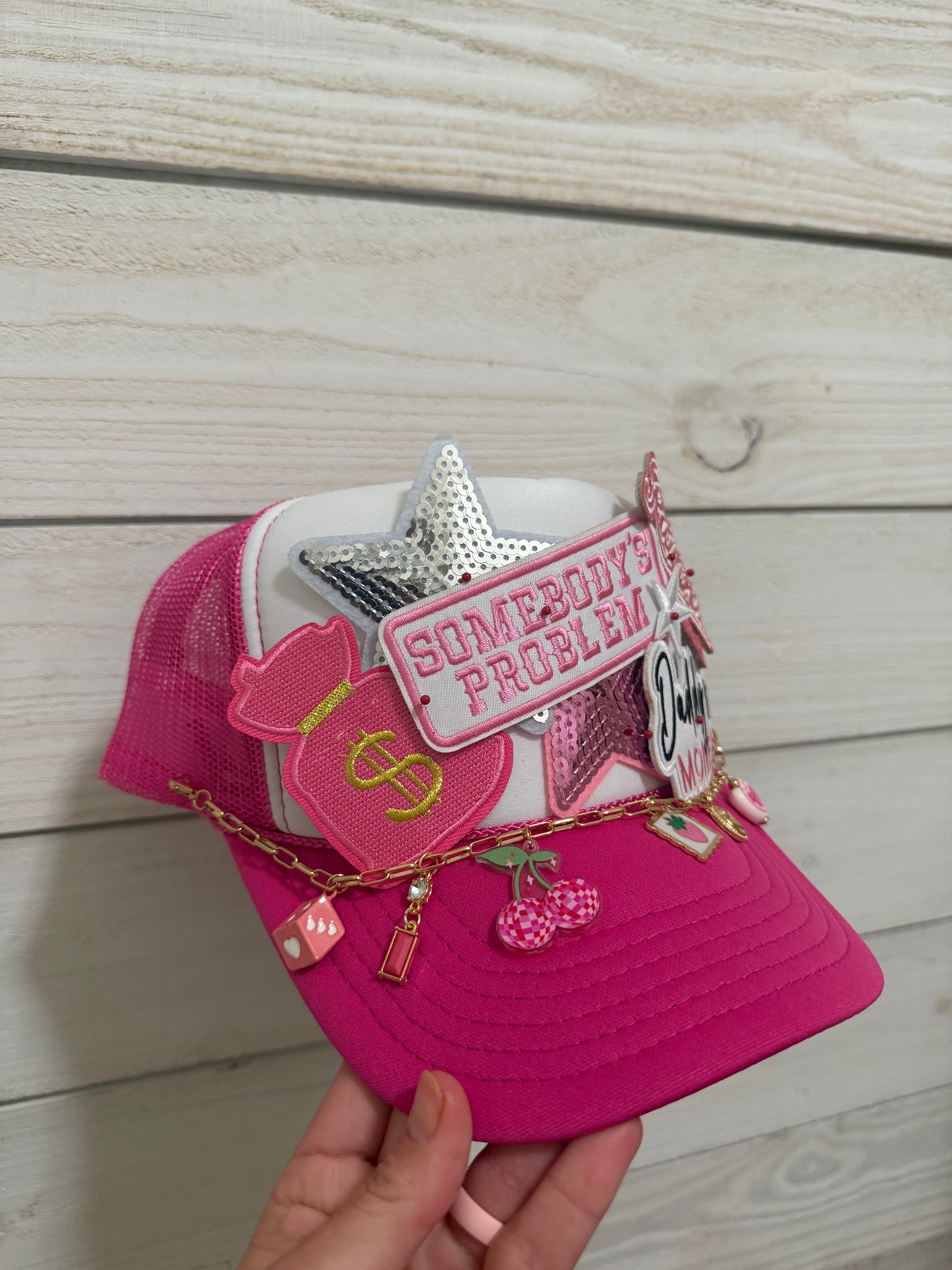 Barbie Pink “Somebody’s Problem” Charm Trucker Hat – Daddy’s Money Edition with chain