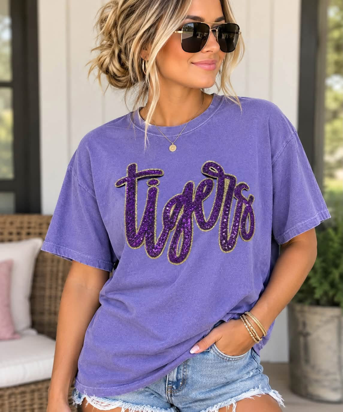 Tigers Sequin Patch Comfort Colors Violet