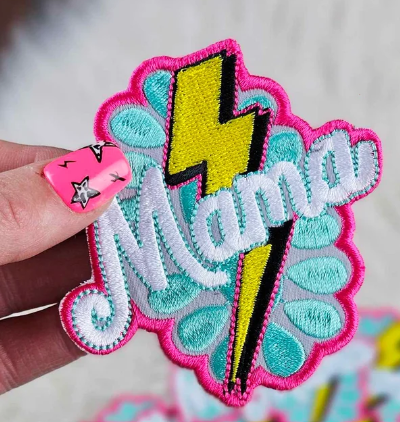 Turquoise & Pink Lightning Bolt Mama Patch