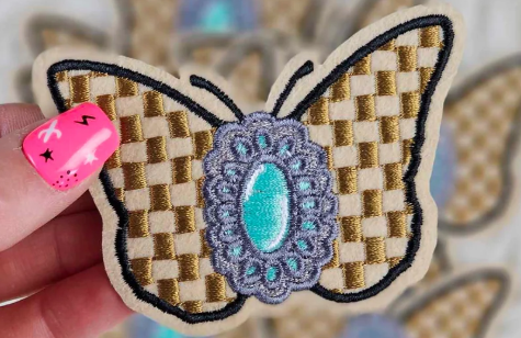Khaki Checkered Butterfly Patch