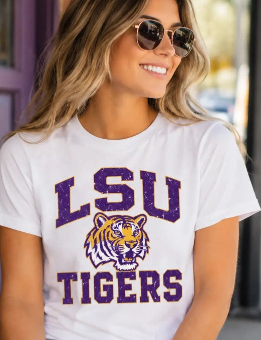 Purple & Gold Tigers Head Game Day Graphic Tee
